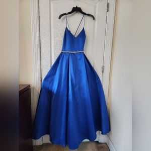 B Darlin Dark Blue Gown With Rhinestone Belt